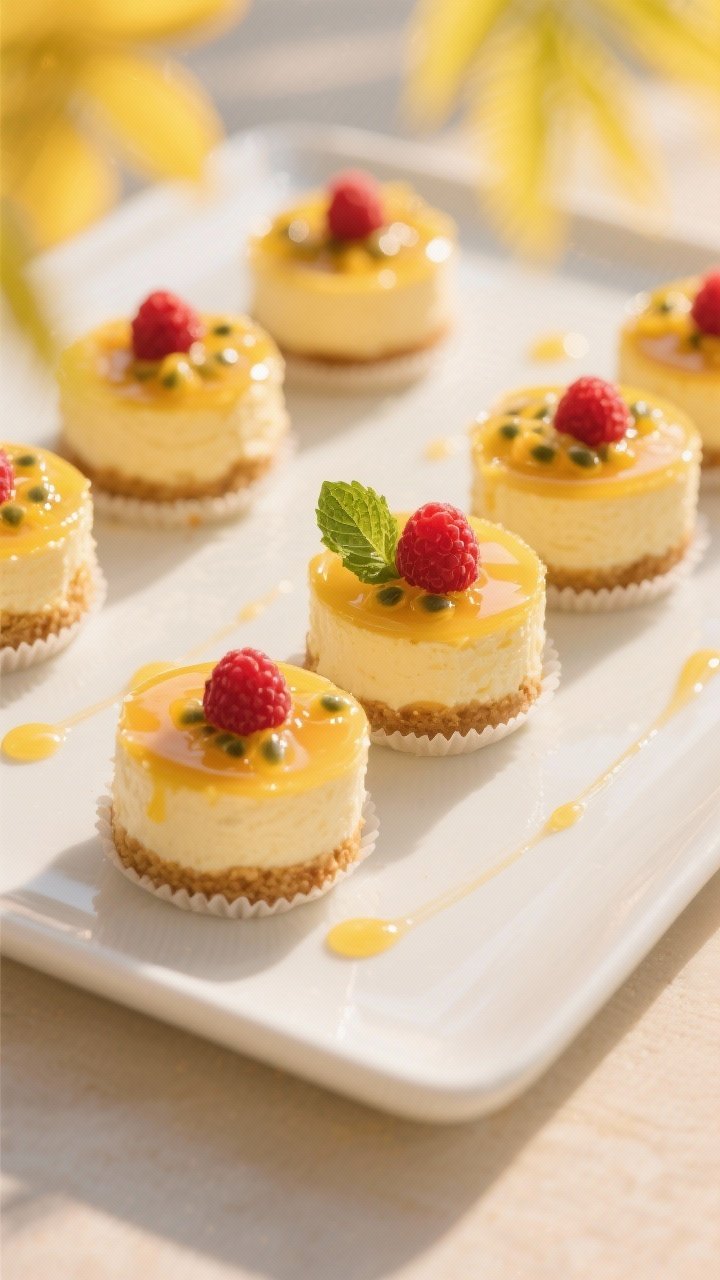 Final dish presentation: Beautifully plated mini cheesecakes (liners removed) arranged on a matte wh