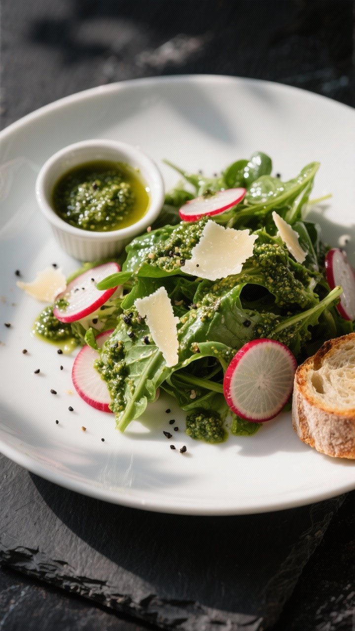 Final dish presentation: Restaurant-quality plate of the salad finished and ready to serve—greens