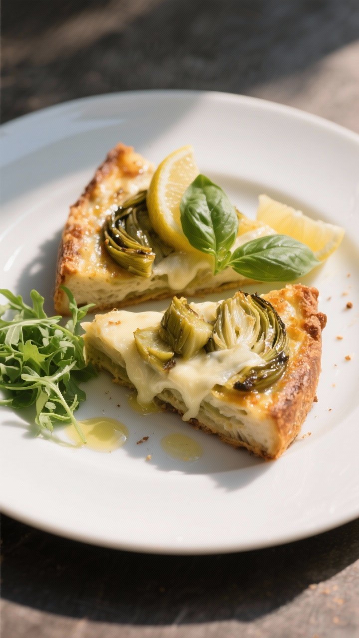 Final dish presentation: Restaurant-quality plating of two wedges on a matte white plate with a smal