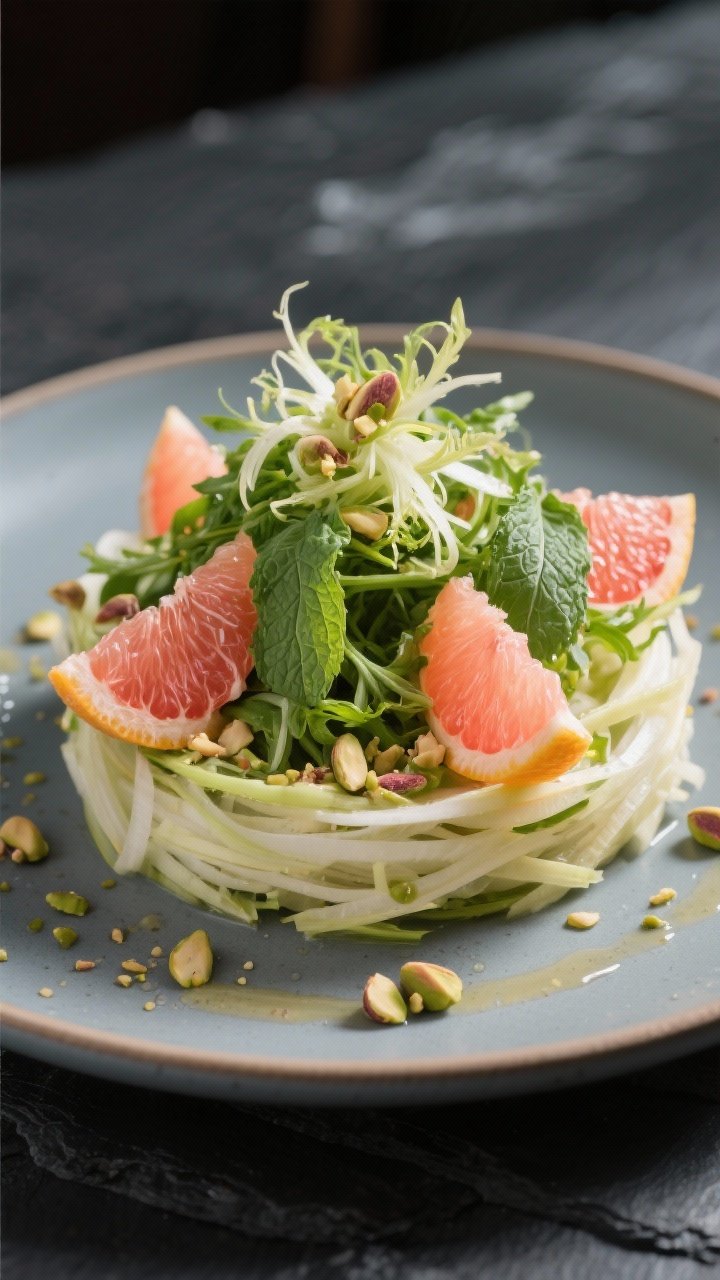 Final dish presentation: Restaurant-quality plating of the salad as a composed starter—neatly laye