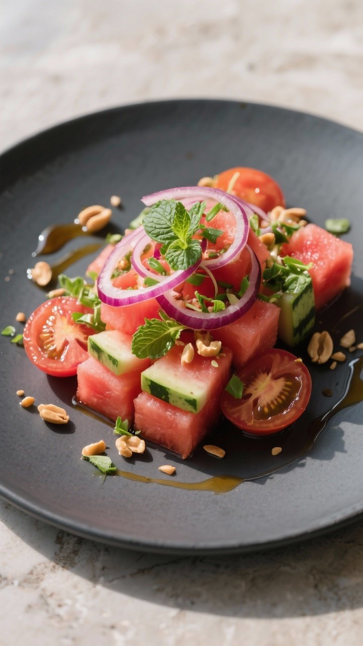 Final dish presentation: Restaurant-quality plating of the salad as a composed side—neatly layered