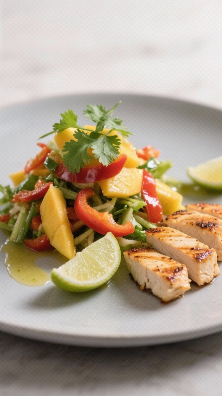 Final dish presentation: Restaurant-quality plating of Mango Pepper Salad served alongside a portion