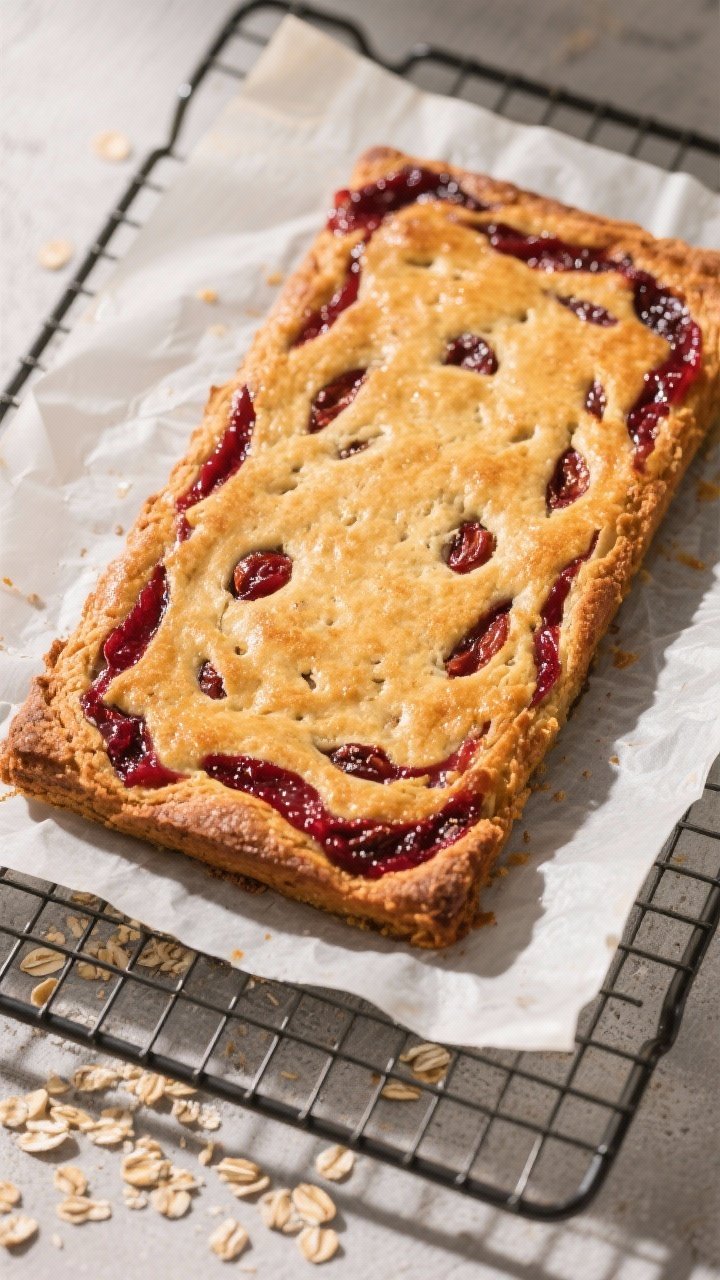 Tasty top view: Final baked slab on a cooling rack, overhead, with the top evenly golden brown and r