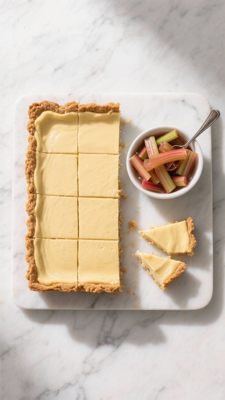 Tasty top view: Overhead shot of an 8x8 slab post-chill and pre-service, half sliced into clean squa