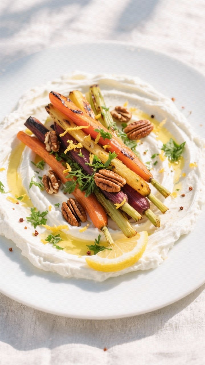 Tasty top view: Overhead shot of the assembled platter—lemony whipped ricotta spread in soft swirl