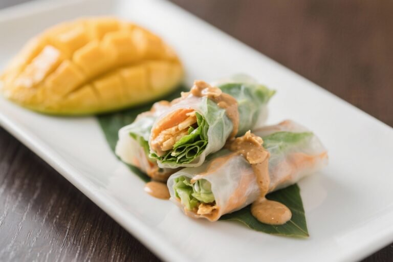 Fresh Spring Rolls With Mango and Peanut Sauce – Bright, Crunchy, and Satisfying