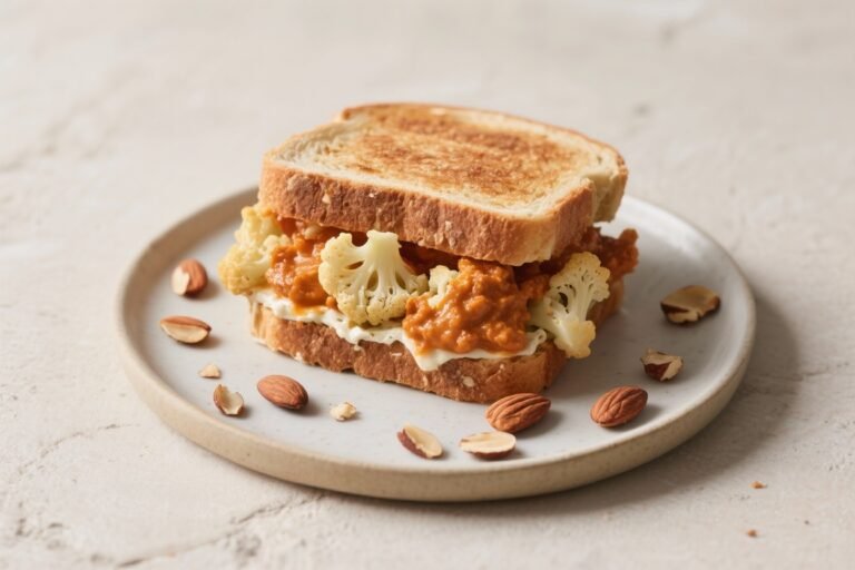 Romesco Cauliflower Sandwich With Toasted Almonds – A Crunchy, Saucy Veggie Favorite