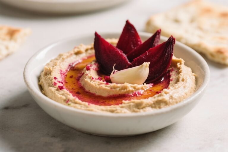 Roasted Beetroot and Garlic Hummus – Creamy, Vibrant, and Easy to Make