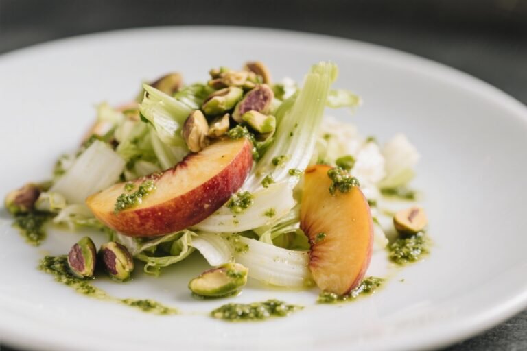 Fennel and Peach Salad With Pistachios and Pesto – Fresh, Bright, and Crunchy