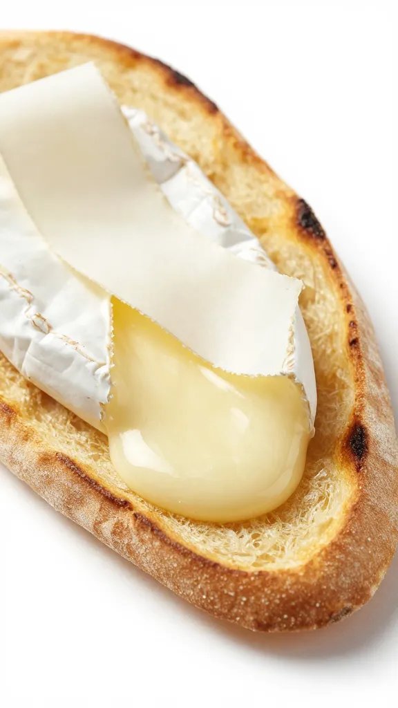 Melted brie ribbon on toasted flatbread corner