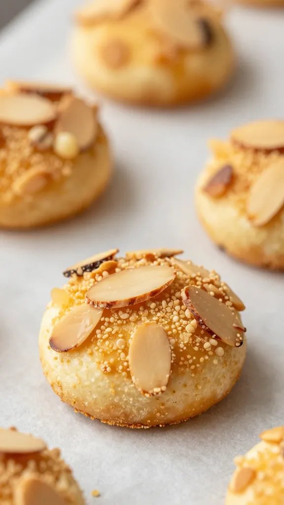closeup almond-crusted brie bite on parchment