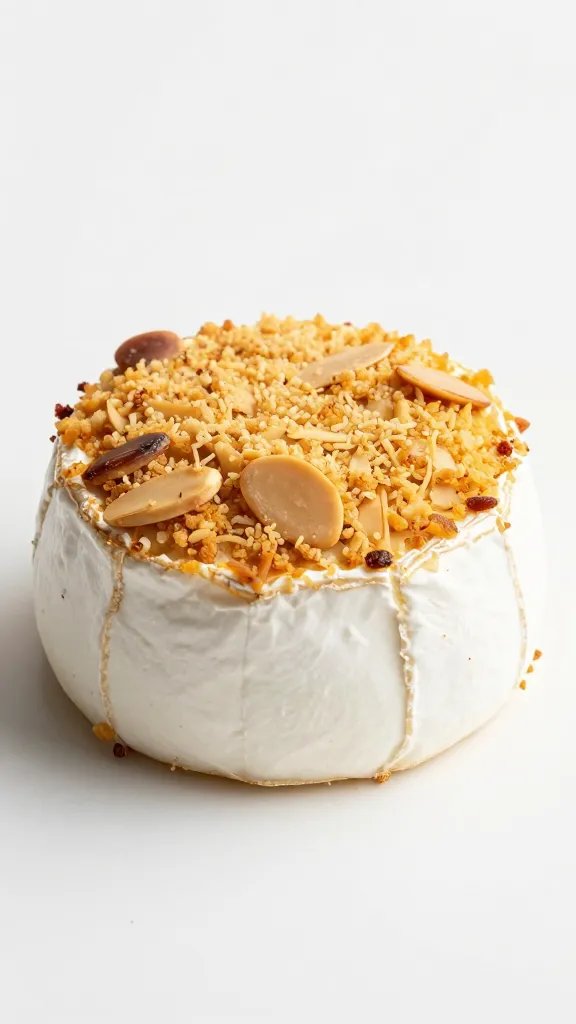 single baked brie cube with golden almond crust