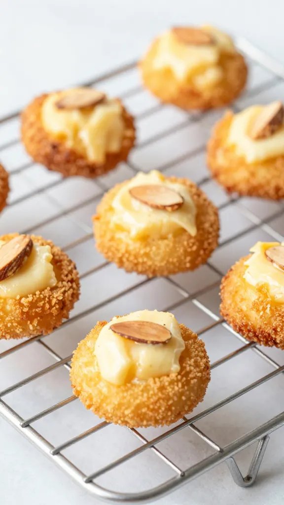 air-fried almond-brie bite on wire rack