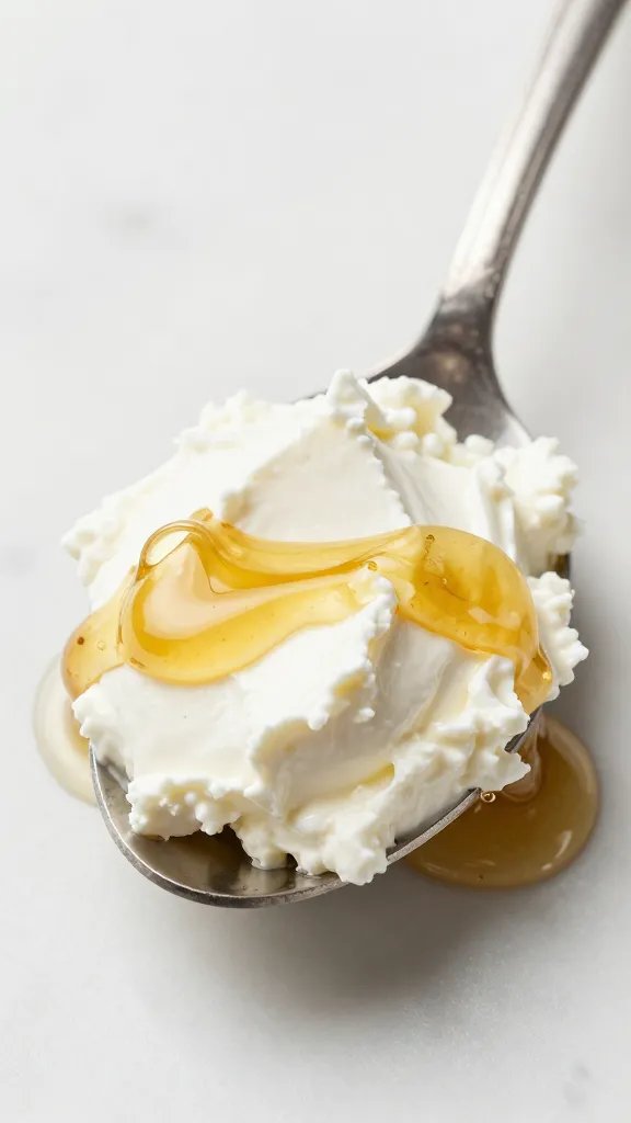 spoonful of whipped goat cheese topped with honey ribbon