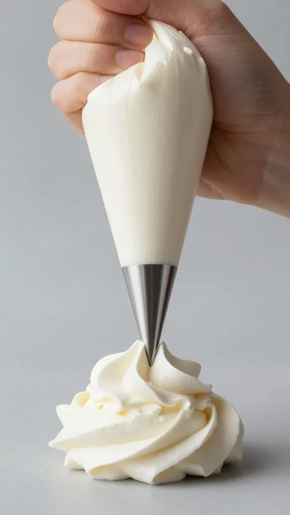 piping bag tip extruding whipped goat cheese rosette