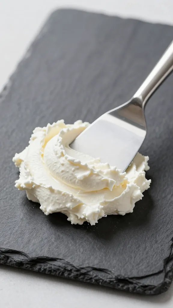 offset spatula spreading whipped goat cheese on slate board