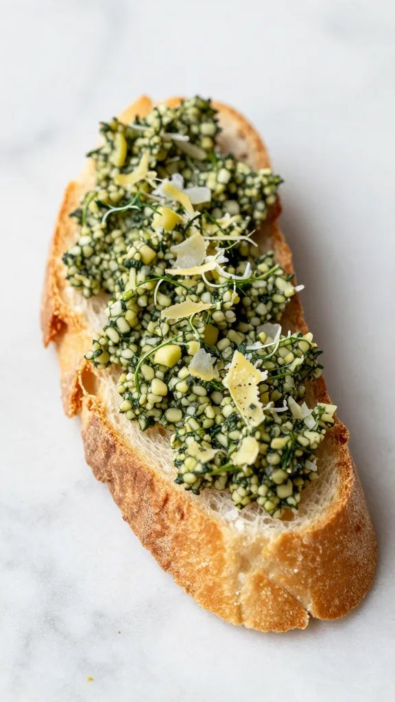 single crostini topped with lemony tapenade and zest