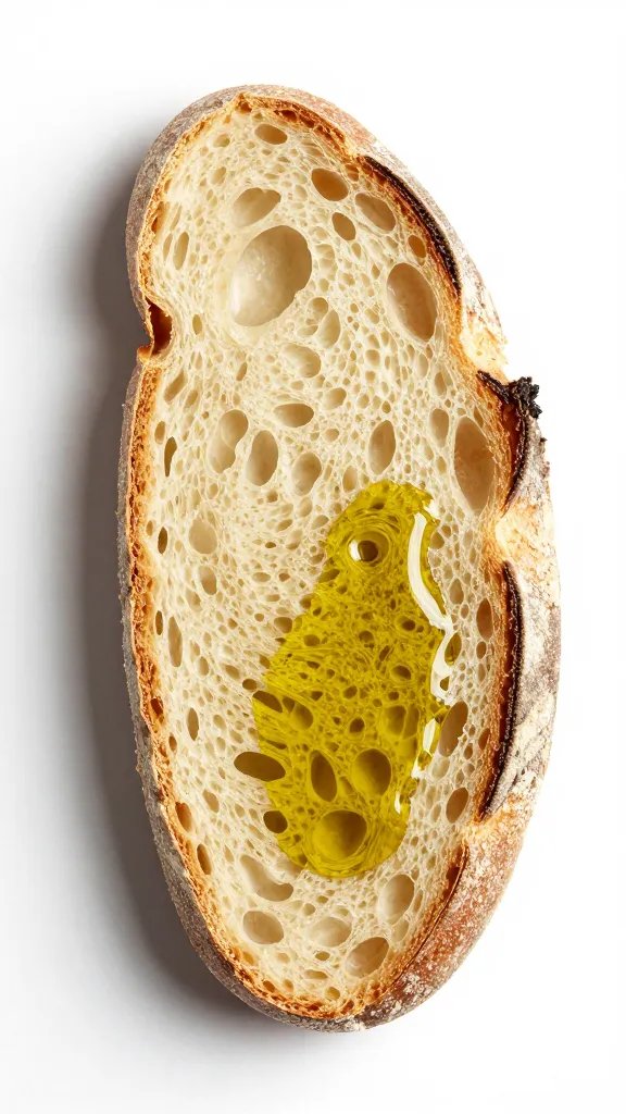 single slice of crusty sourdough dipped in olive oil