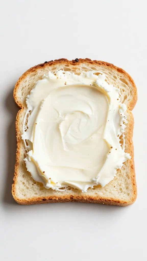 single slice of toast topped with honey goat cheese swirl