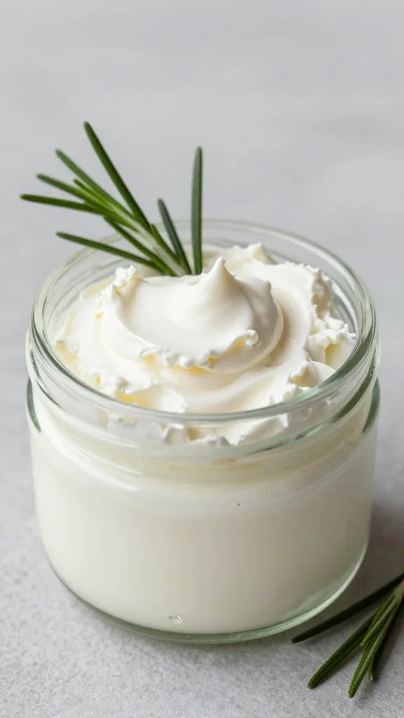 small jar of whipped goat cheese, rosemary sprig garnish