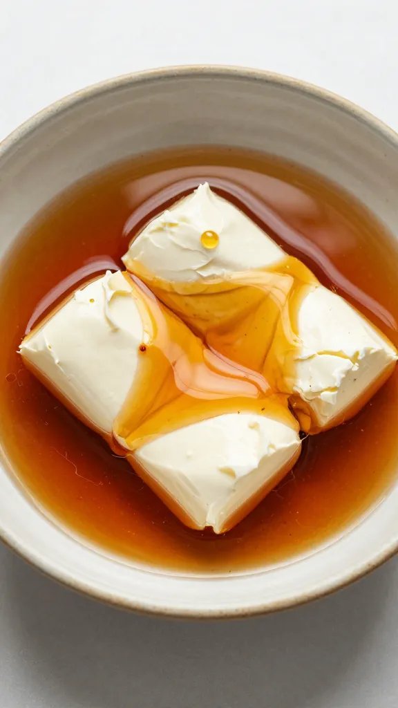 ceramic bowl of honey goat cheese, chili oil ripple
