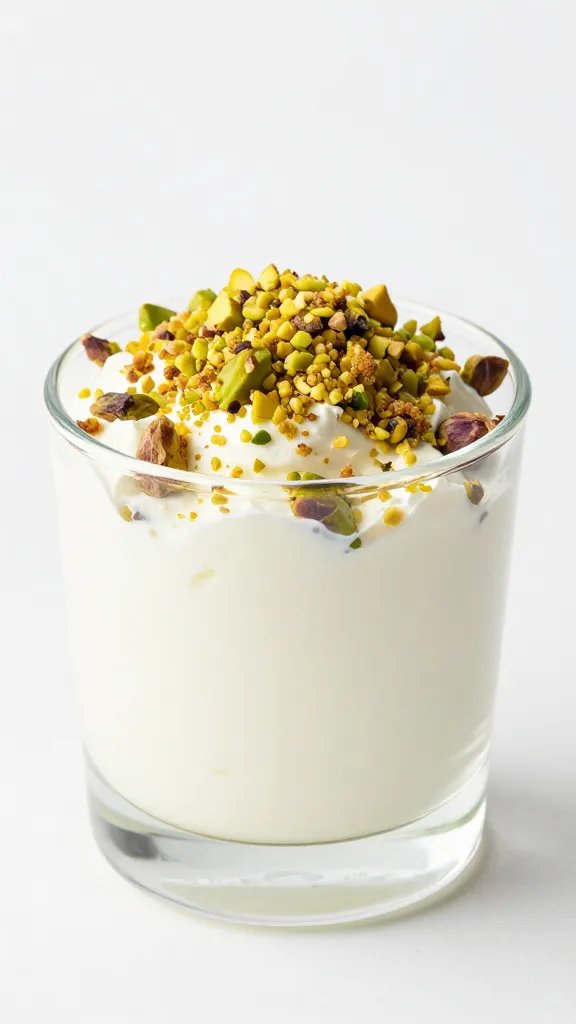 glass cup of whipped goat cheese, pistachio crumble top