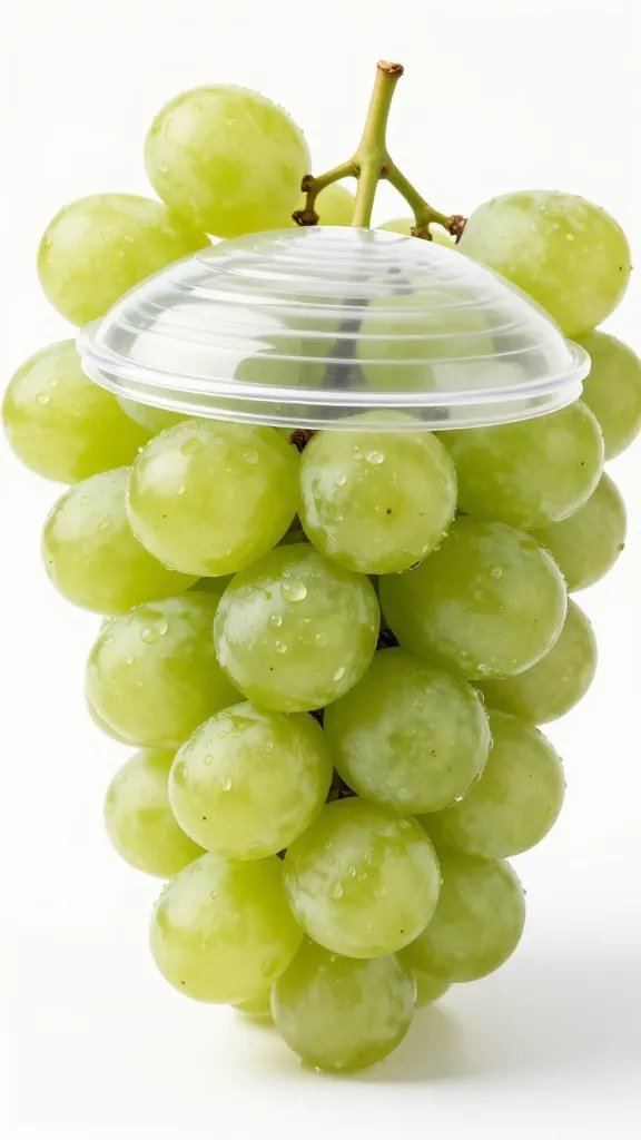 bunch of green grapes in hard clamshell, lid locked