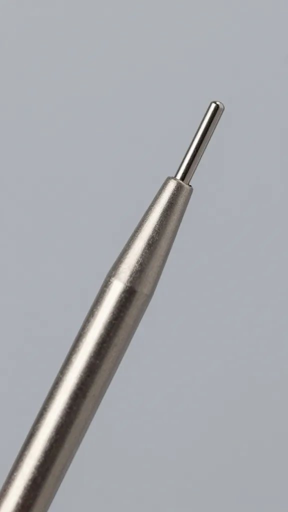 digital fridge thermometer probe tip macro, stainless steel