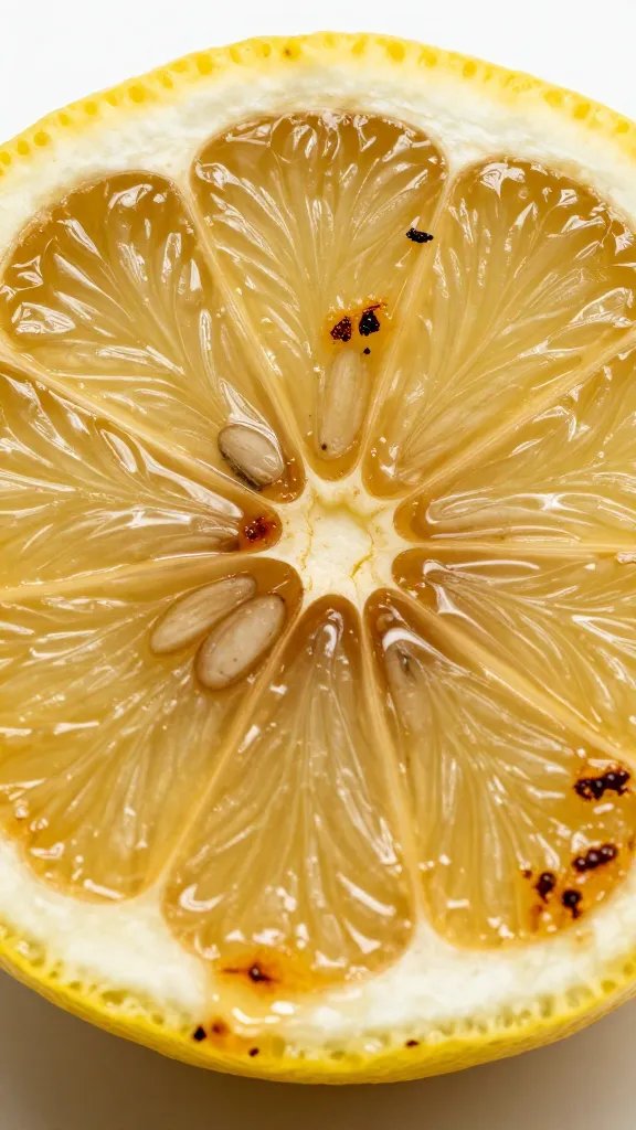 charred lemon half with visible caramelization, macro