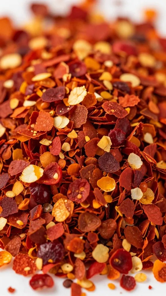 crushed red pepper flakes in small pinch, macro