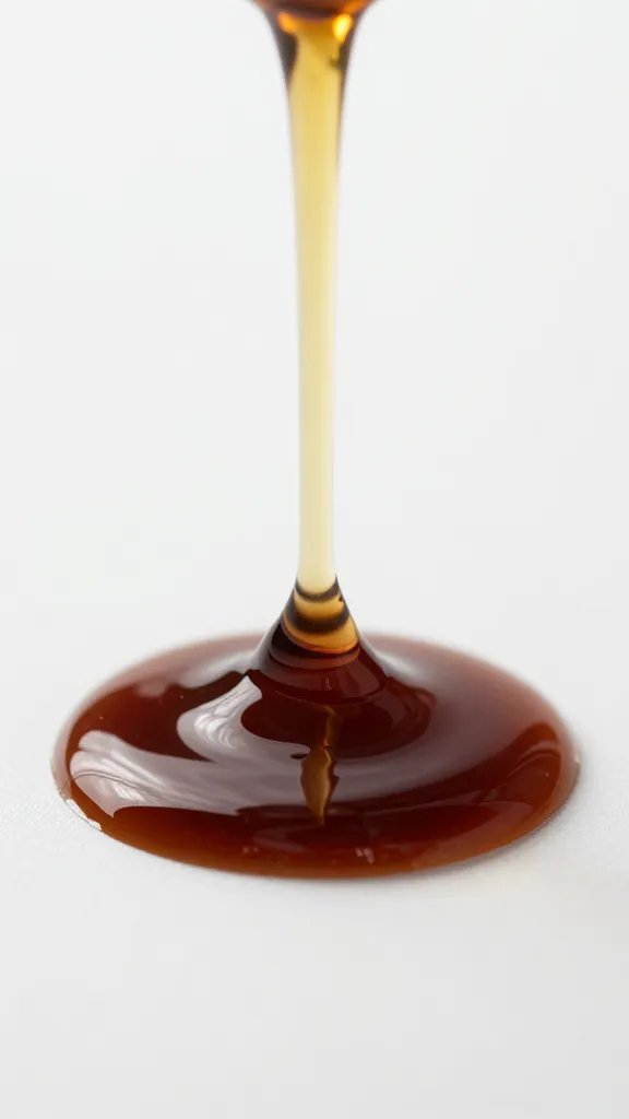 drizzle of aged balsamic forming glossy pool, macro