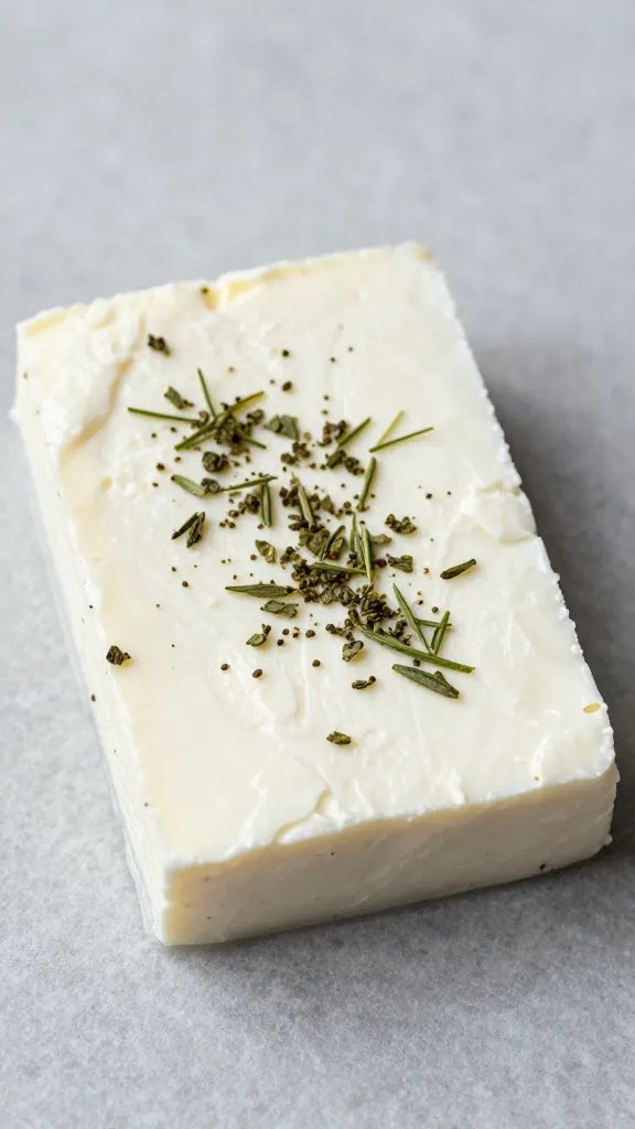 single marinated feta block with herbs