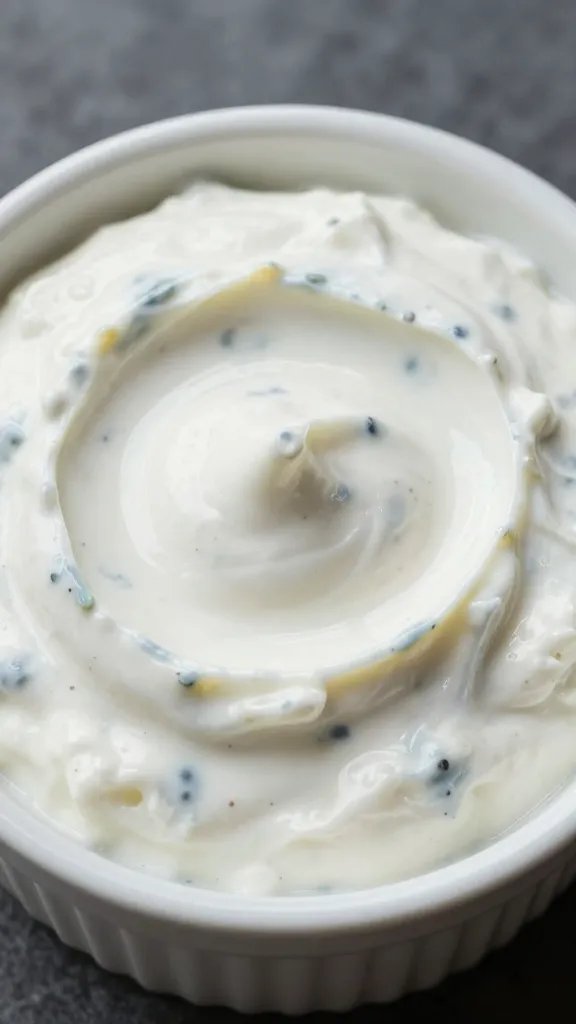 closeup of tzatziki in a small ramekin