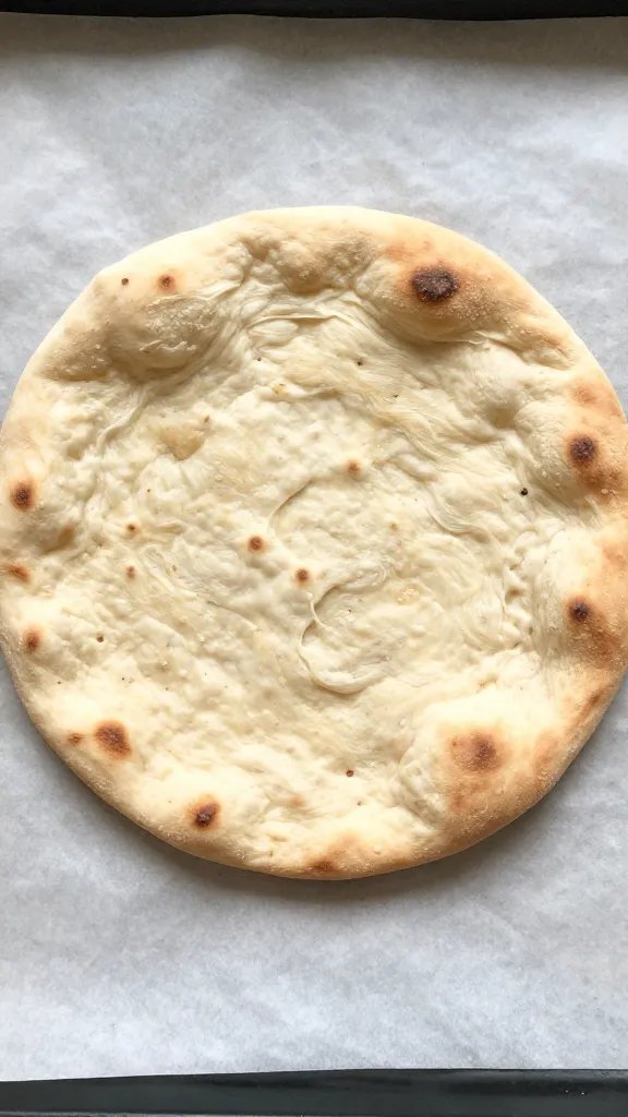 single warm pita round on parchment