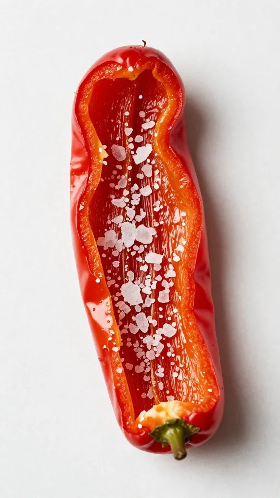 roasted red pepper strip with sea salt crystals