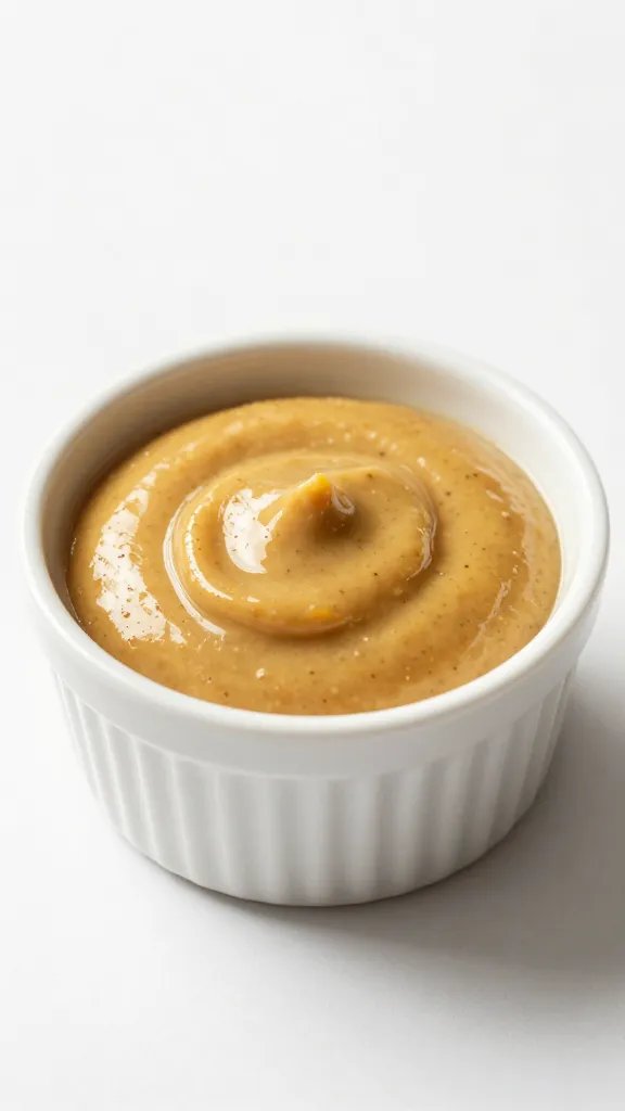 small ramekin of whole-grain mustard, glossy surface