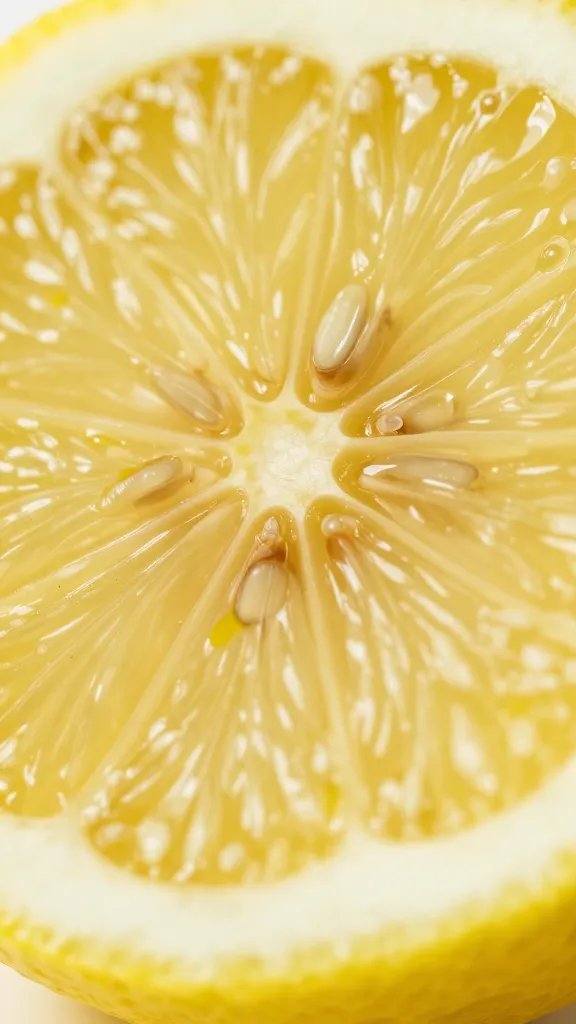 lemon wedge with visible zest oils, macro shot