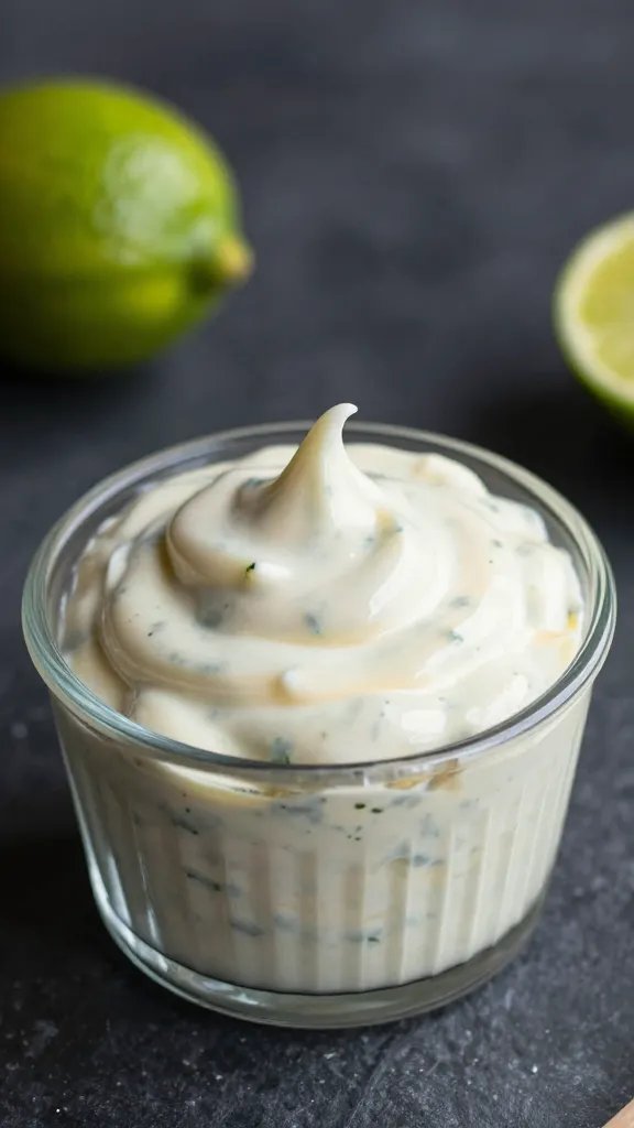 cilantro-lime mayo swirl in small glass ramekin