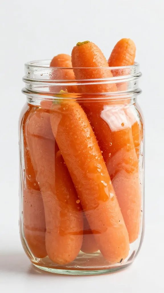 crunchy pickled carrots in clear mason jar