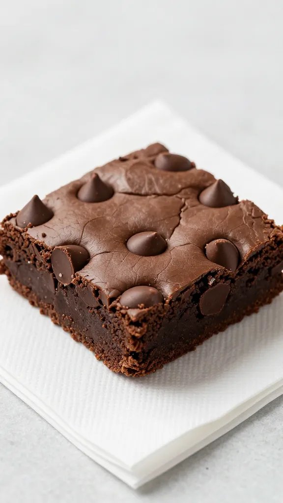 chocolate chunk brownie on kraft paper napkin