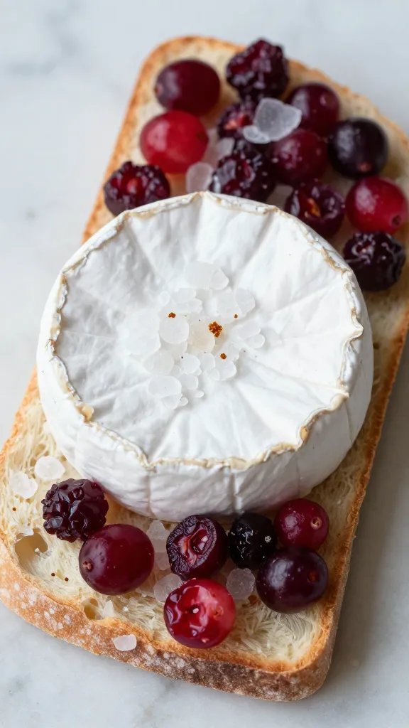 sea salt flakes on brie and cranberry-topped flatbread