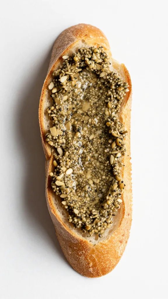 single baguette slice with tapenade spread, clean edges