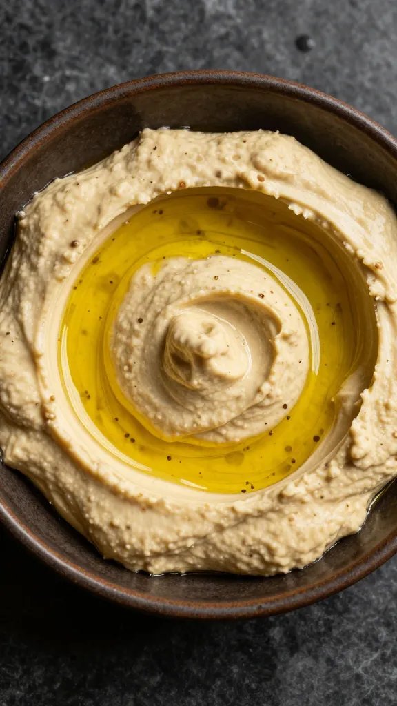 baba ganoush in rustic bowl with olive oil sheen