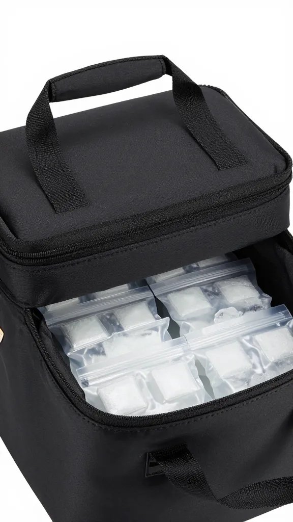 insulated soft cooler bag with visible gel ice packs