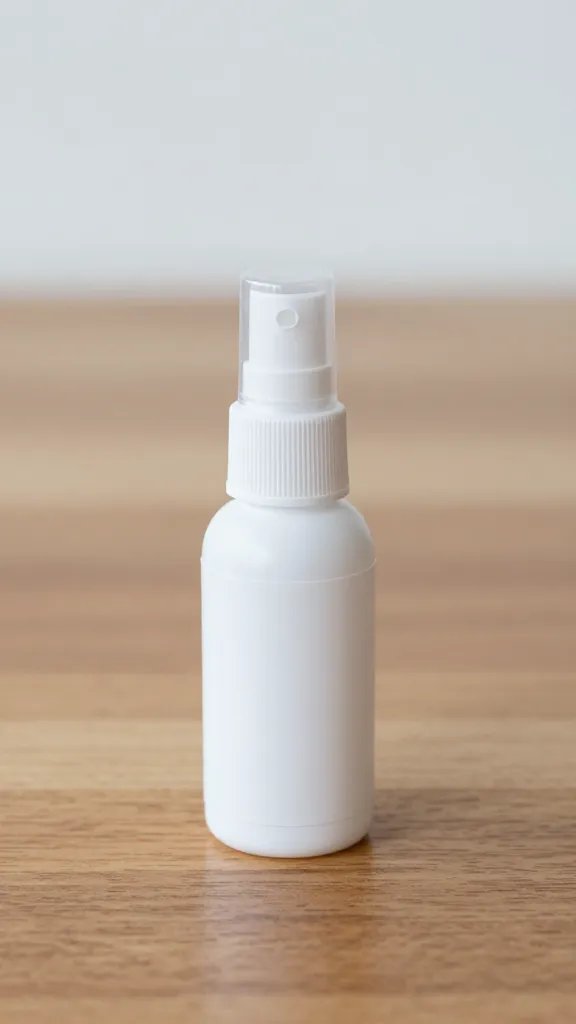 mini spray bottle labeled bug spray on wood surface