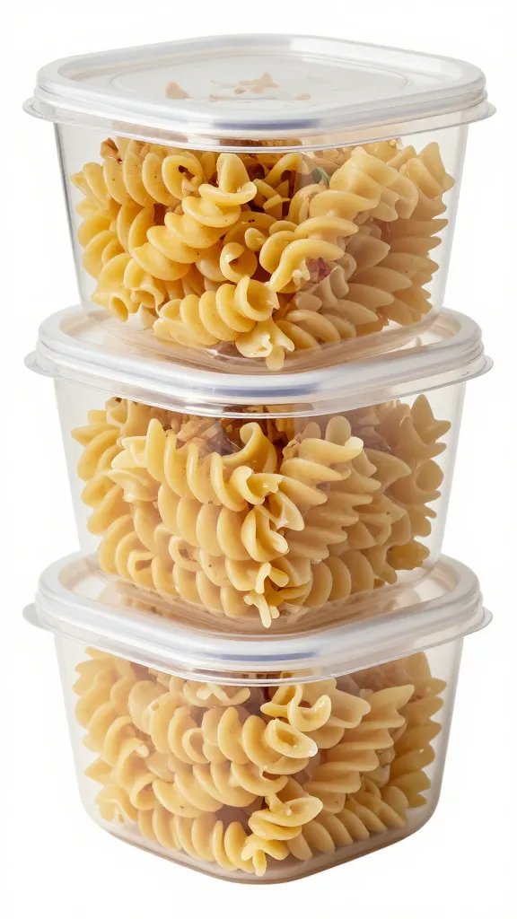 airtight container holding pre-portioned pasta salad