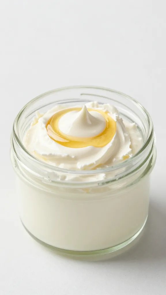 small glass jar of whipped goat cheese, honey swirled top