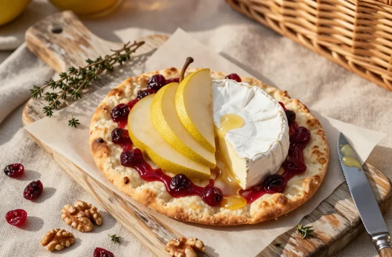 Pear-Brie-Cranberry Flatbread Picnic Appetizer: Make-Ahead Tips + Travel-Friendly Serving Ideas
