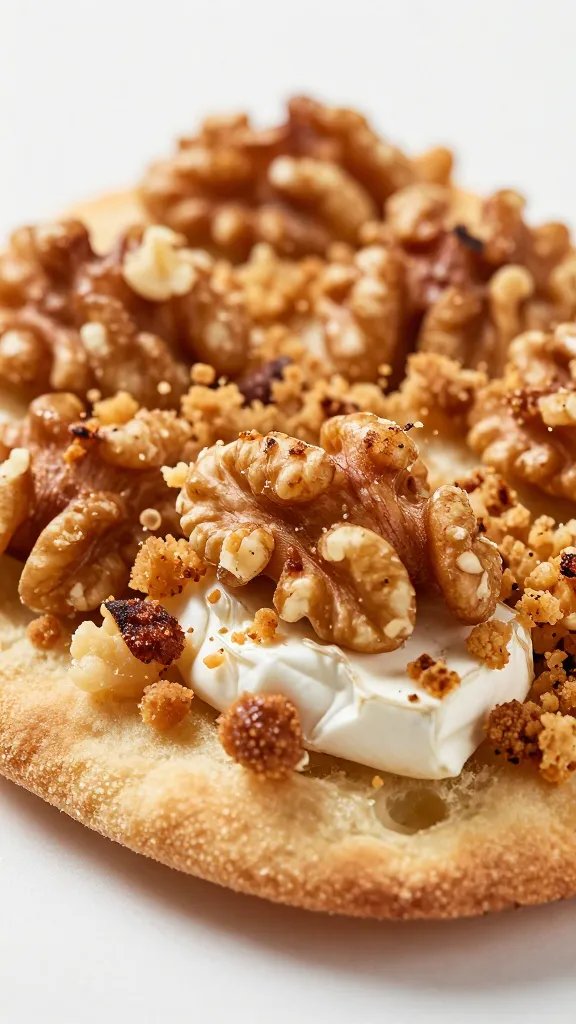 toasted walnut crumb on brie-topped flatbread, macro