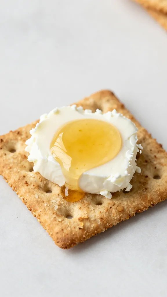 single rye cracker topped with honeyed goat cheese